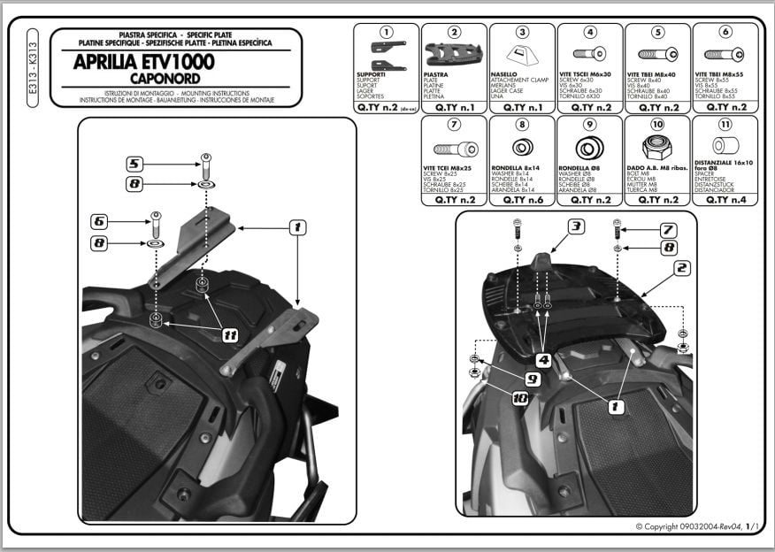 Kappa K313 APRILIA ETV 1000 CAPONORD (01-10) Arka Canta Tasıyıcı