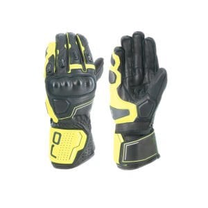 Oj Sleek Siyah/Sarı Korumalı Uzun Racıng Deri Eldiven (EN 13594 Sertifikalı)