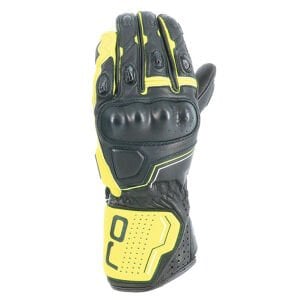 Oj Sleek Siyah/Sarı Korumalı Uzun Racıng Deri Eldiven (EN 13594 Sertifikalı)