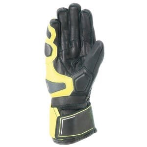 Oj Sleek Siyah/Sarı Korumalı Uzun Racıng Deri Eldiven (EN 13594 Sertifikalı)