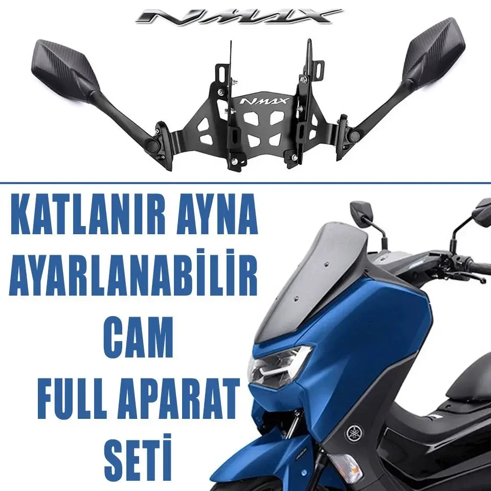 T-Moto Nmax 125/155 2021-2024 Katlanabilir Ayna + Ayna Kapatma Vida Seti Hediye