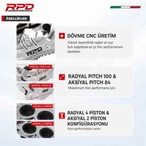 Rpd Fren Kaliperi Zenith Radial 4P P100 ve Axial 2P (Ön ve Arka) - Gümüş/Siyah