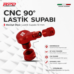Rpd Cnc Lastik Valf Kapağı Seti 90 Derece Açılı (10MM) Kırmızı
